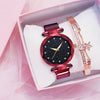 Luxury Women Watch Fashion Elegant Magnet Buckle Vibrato Purple Ladies Wristwatch Starry Sky Roman Numeral Gift Clock