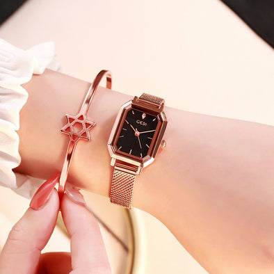 Luxury Brand lady Crystal Watch Women Dress Watch Rose Gold Waterproof Square Watches Female Stainless Steel Wristwatches INS