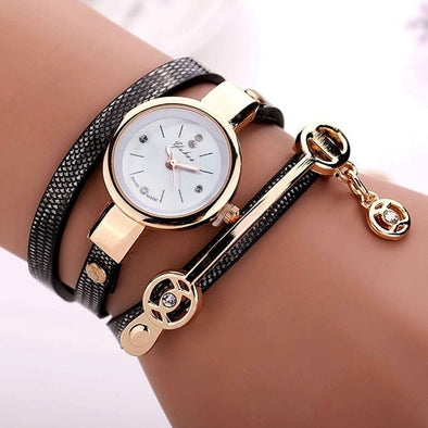 New Duoya Fashion Women Bracelet Watch Gold Quartz Gift Watch Wristwatch Women Dress Leather Casual Bracelet Watches