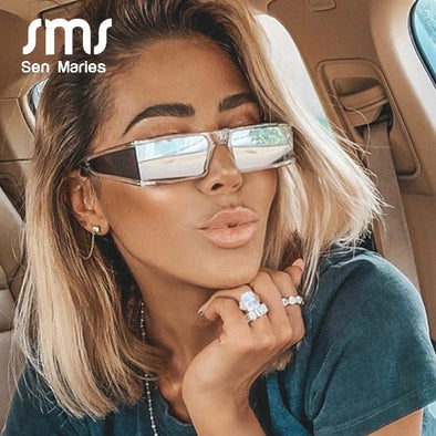 Fashion Rectangle Small Sunglasses Women 2019 Luxury Brand Mirror Silver Black Clear Lens One Piece Punk Men Gafas Shades UV400