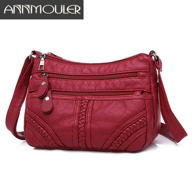 Annmouler Fashion Women Bag Pu Soft Leather Shoulder Bag Multi-layer Crossbody Bag Quality Small Bag Brand Red Handbag Purse