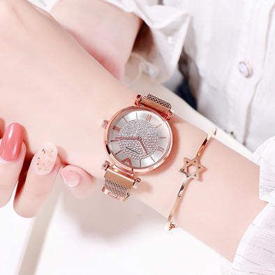 Relojes para mujer 2019 lujosos relojes de pulsera de oro rosa de diamante para mujer reloj de pulsera magnético para mujer reloj femenino