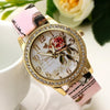 reloj mujer Women Watch Rose Flower Pattern Dial Womens Wrist Watches Leather Graffiti Strap Ladies Clock relogio feminino