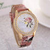 reloj mujer Women Watch Rose Flower Pattern Dial Womens Wrist Watches Leather Graffiti Strap Ladies Clock relogio feminino