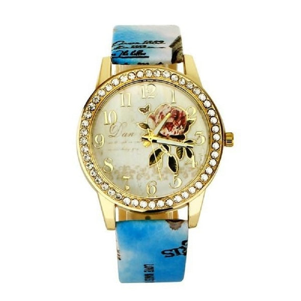 reloj mujer Women Watch Rose Flower Pattern Dial Womens Wrist Watches Leather Graffiti Strap Ladies Clock relogio feminino