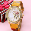 reloj mujer Women Watch Rose Flower Pattern Dial Womens Wrist Watches Leather Graffiti Strap Ladies Clock relogio feminino