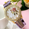 reloj mujer Women Watch Rose Flower Pattern Dial Womens Wrist Watches Leather Graffiti Strap Ladies Clock relogio feminino